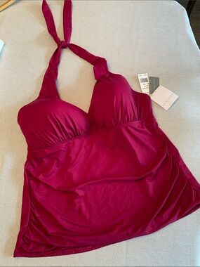 La Blanca Wine “Island Goddess” Shirred Halter Tankini Swim Top 20W NWT